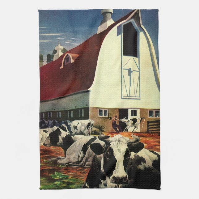 Vintage Holstein Milchkühe im Milchwirtschaftssekt Geschirrtuch (Vertikal)
