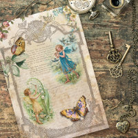Vintage Holzfische und Schmetterlinge Dekoupage