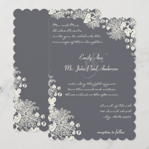 Vintage Holzkohle und Elfenbeinhochzeiten Einladung