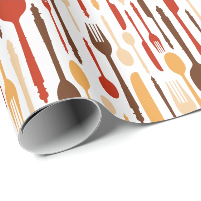 Vintage Holzküche Gabel Spoon Knife Geschenkpapier (Rolleneckpunkt)