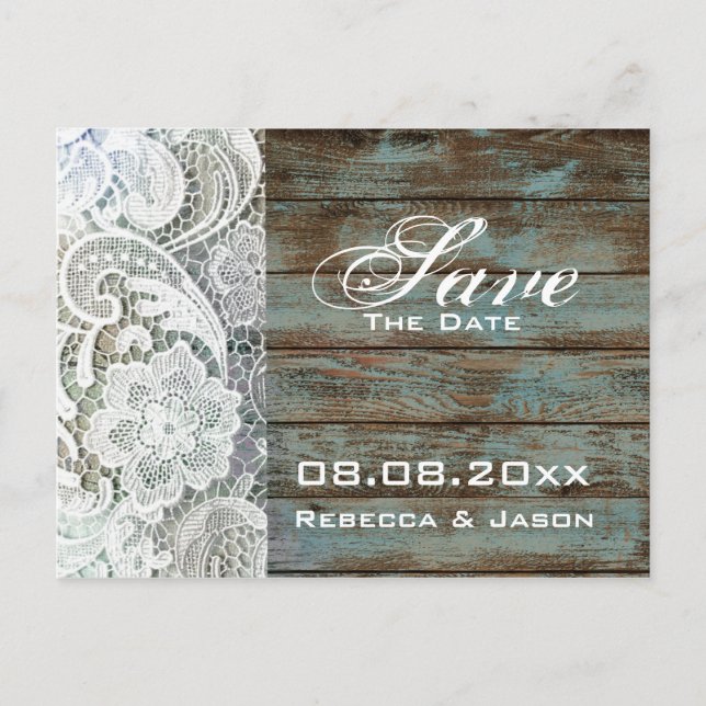 Vintage Holzlace Country Hochzeit Save the Date Ankündigungspostkarte (Vorderseite)
