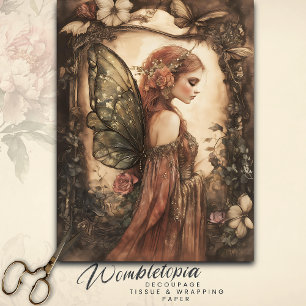 Vintage Holzlandmühle mit Rose Decoupage Seidenpapier