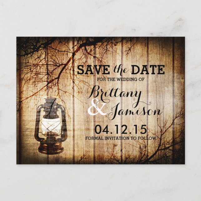 Vintage Holzlatte Save the Date rustikal Ankündigungspostkarte (Vorderseite)