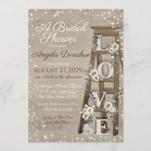 Vintage Holzleiter und Rose Sparkle Bridal Einladung