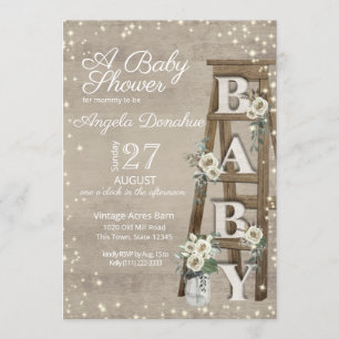 Vintage Holzleiter und Sparkle Babydusche Einladung