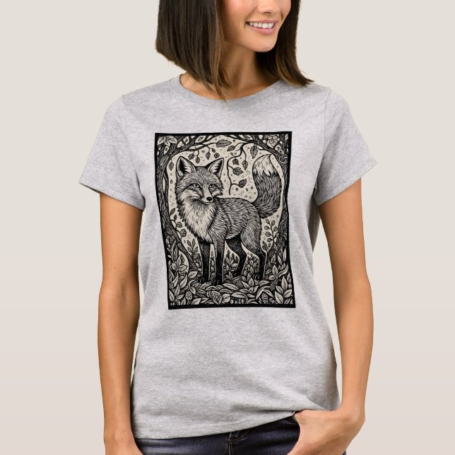 Vintage-Holzschnitt Fuchs T-Shirt (Vorderseite)