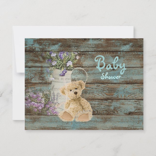 Vintage Holzteddy Bär Babydusche Einladungen (Vorderseite)
