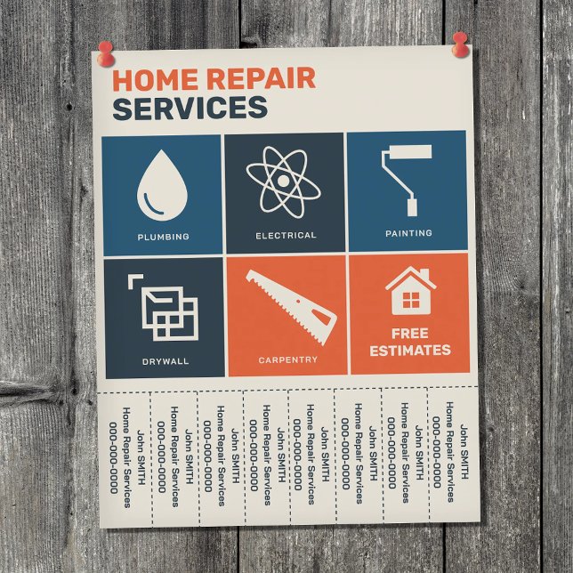 Vintage Home Repair Services Tear-Off Tabs Flyer (Vintage Home Repair Services Tear Off Strips Flyer)