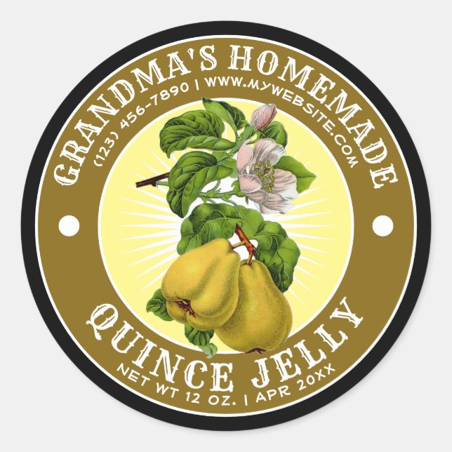 Vintage Homemade Quince Jelly-Vorlage Runder Aufkleber (Vorderseite)
