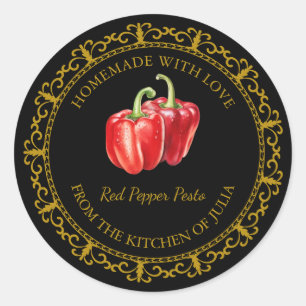 Vintage Homemade Red Pepper Pesto Label l Black Runder Aufkleber