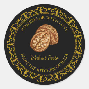 Vintage Homemade Walnut Pesto Label l Black Runder Aufkleber