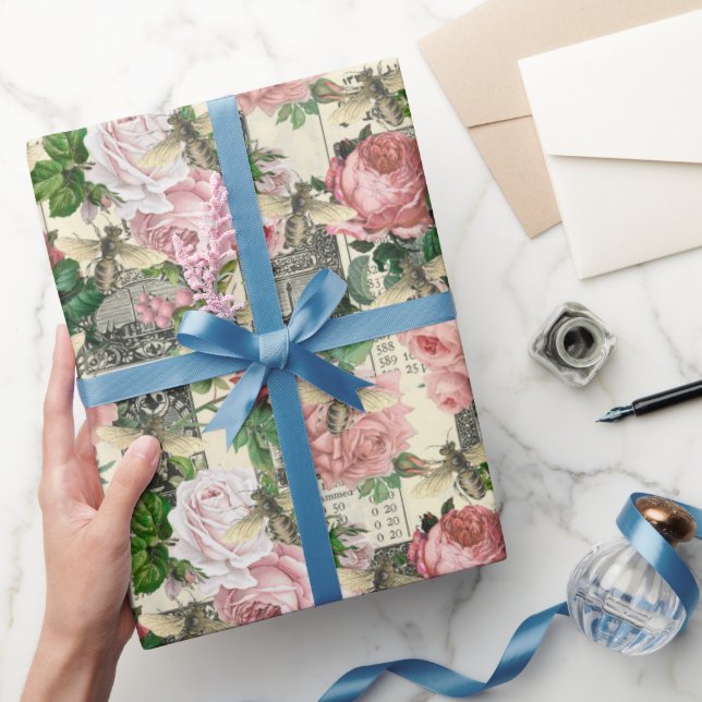 Vintage Honey Bee Pattern  Geschenkpapier (Schenken)