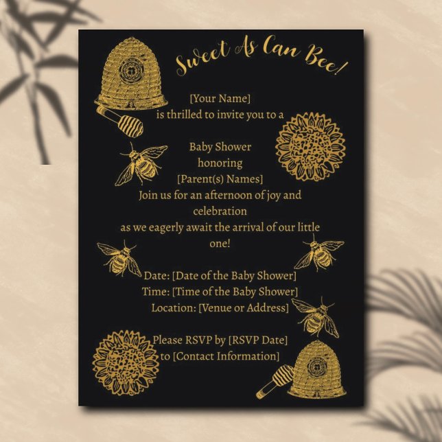 Vintage Honeycomb Bee Black Baby Dusche Postkarte (Von Creator hochgeladen)