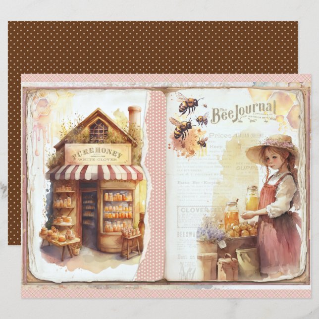 Vintage-Honigbiene-Journal-Papierblatt (Vorne/Hinten)