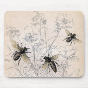 Vintage-Honigbiene-Kunstprint Mousepad