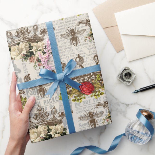 Vintage Honigbiene-Muster  Geschenkpapier (Schenken)