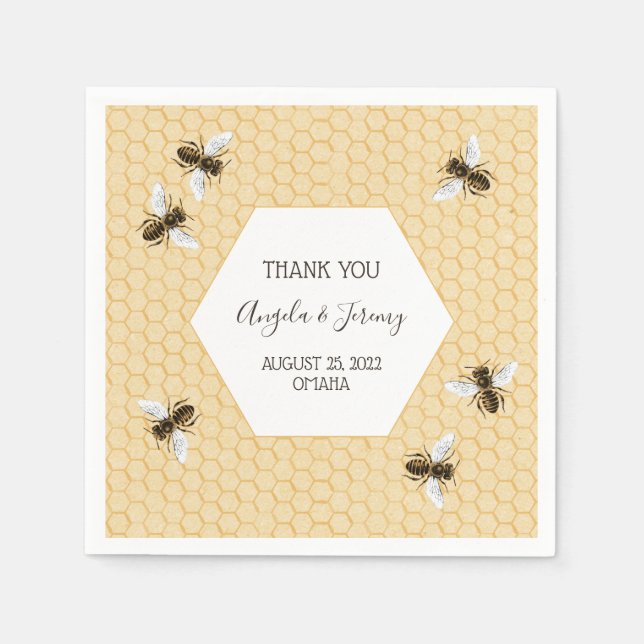 Vintage Honigbienenhochzeit Serviette (Vorderseite)