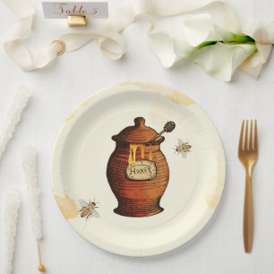 Vintage Honigtopf Honigbiene Baby Shower Pappteller