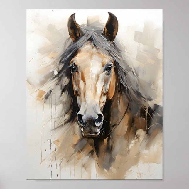 Vintage Horse Illustration Wasserfarben Poster (Vorne)