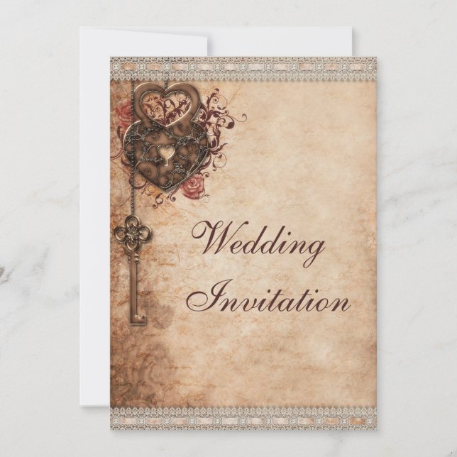 Vintage Hörsperre und Schlüsselhochzeit Einladung (Vorderseite)