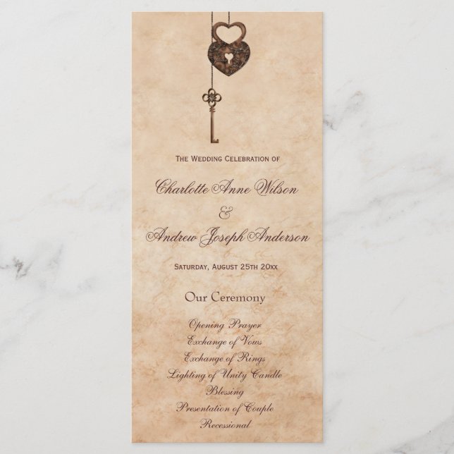 Vintage Hörsperre und Schlüsselhochzeit Programm (Vorderseite)