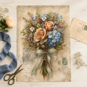 Vintage-Hortensien-Rosen-Sträußchen-Ephemeren-Deco Seidenpapier