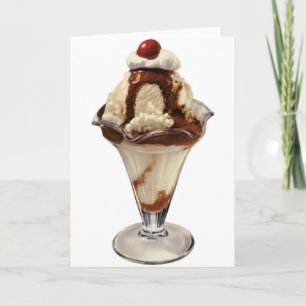 Vintage Hot Fudge Eiscreme-Sundae-Desserts Karte