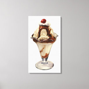 Vintage Hot Fudge Eiscreme-Sundae-Desserts Leinwanddruck