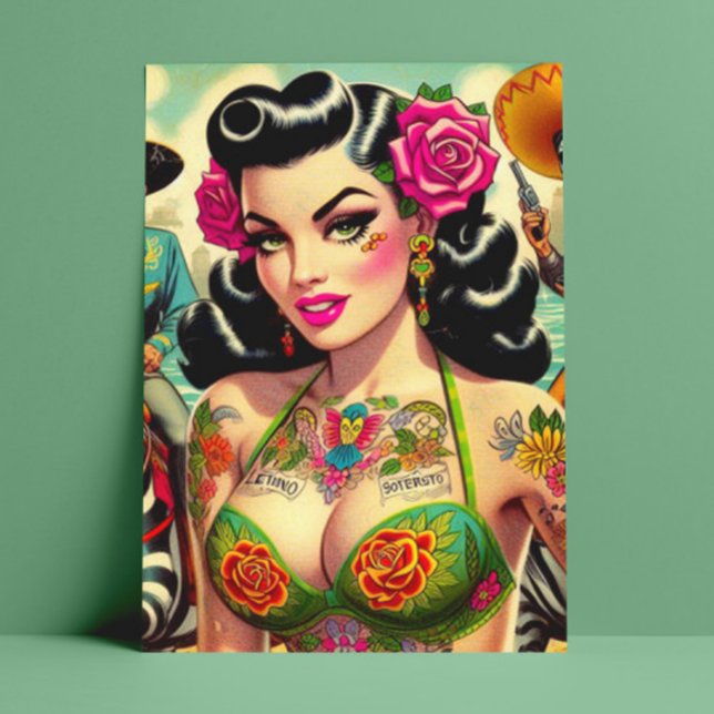 Vintage Hot Tattoo Girl Postkarte (Von Creator hochgeladen)