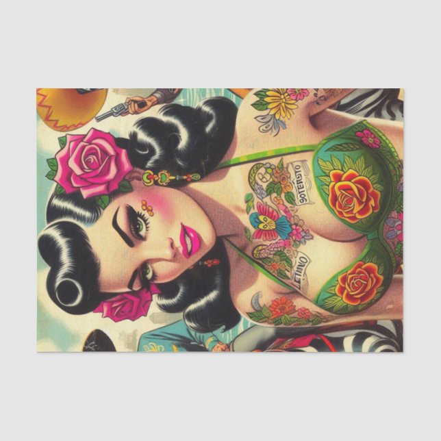 Vintage Hot Tattoo Girl Seidenpapier (Vorderseite)