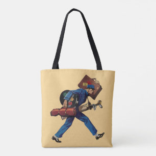 Vintage-Hotelpage in Uniform, Koffer und Golfschlä Tasche