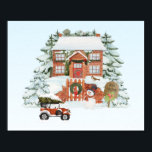 Vintage House Merry Christmas Snow Winter Scene  Poster<br><div class="desc">Merry Christmas!</div>
