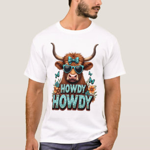 Vintage Howdy Highland-Kuh mit Herz-Sonnenbrille W T-Shirt