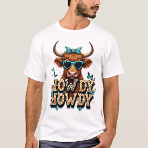 Vintage Howdy Highland-Kuh mit Herz-Sonnenbrille W T-Shirt