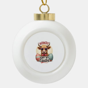 Vintage Howdy Honey Ostern Highland-Kuh Süßer Hase Keramik Kugel-Ornament