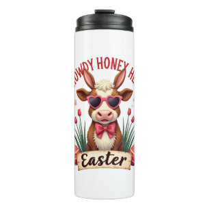 Vintage Howdy Honey Ostern Highland-Kuh Süßer Hase Thermosbecher