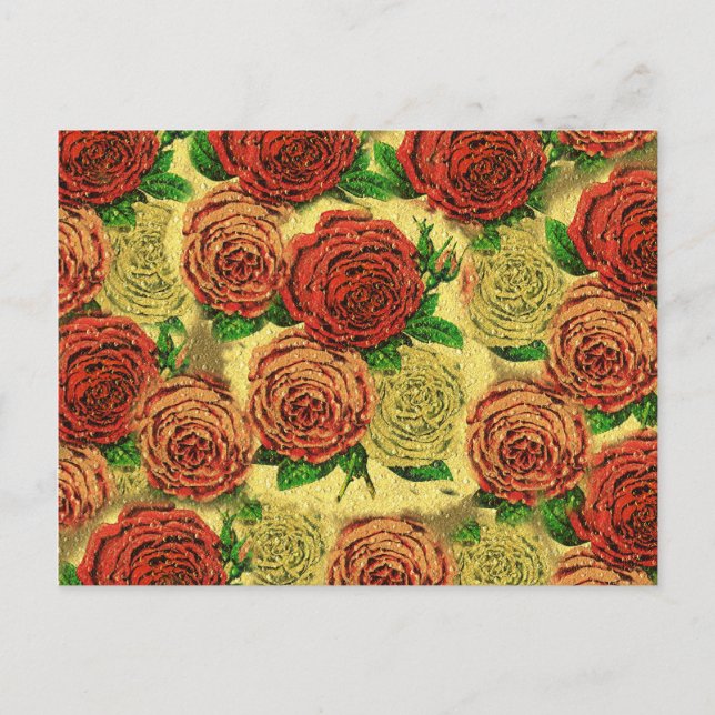Vintage Hübsch-Chic-Rote Rose-Wallpaper Collage Postkarte (Vorderseite)