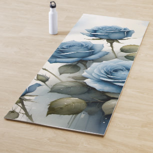 Vintage hübsche Blaue Rose Aquarellmalerei Yogamatte