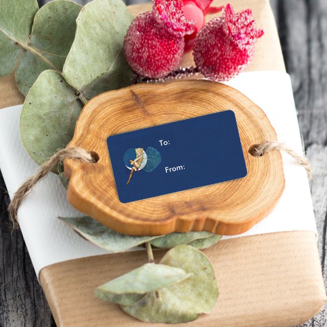 Vintage Hübsche Blue Fairy Strumpfs Blue Moon Adressaufkleber (Pretty blond fairy wearing stockings sitting on blue moon on gift tag label / sticker.)