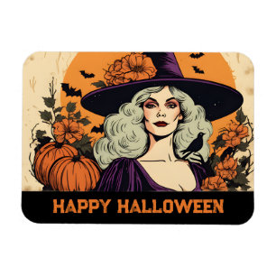Vintage hübsche Frau Hexe Blumen Frohes Halloween Magnet