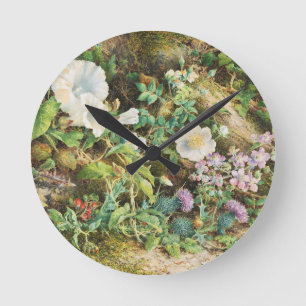 Vintage hübsche Petunien Blumen Blumenmalerei Runde Wanduhr