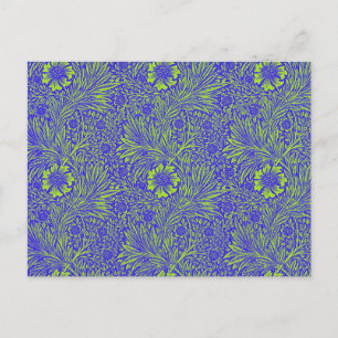 Vintage hübsches blaues limettgrünes Blumenmuster Postkarte