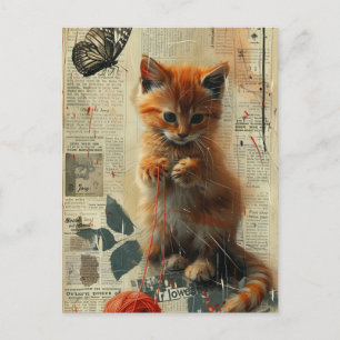 Vintage hübsches ginger Kitten Collage Postkarte