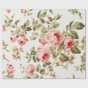 Vintage-hübsches rosa Rosen-Blumenmuster Geschenkpapier