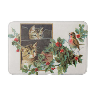 Vintage Hufkatzen und Vögel Badematte