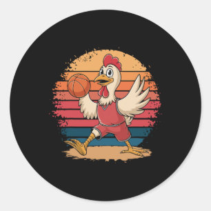 Vintage-Huhn spielt Skelett-Hühnerliebhaber-Skizze Runder Aufkleber