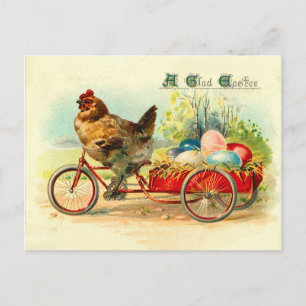 Vintage-Hühnchen auf Fahrrad-Ostern Postkarte