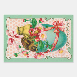 Vintage Hühner mit Ostereier Gruß Geschenkpapier Set