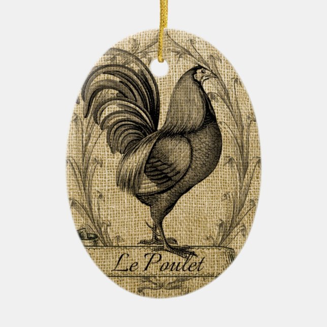 Vintage Hühnerburlap Keramik Ornament (Vorne)