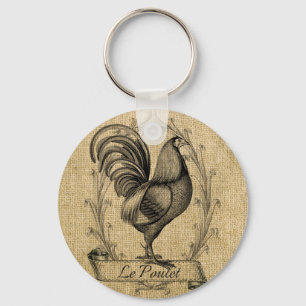 Vintage Hühnerburlap Schlüsselanhänger